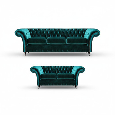 Chesterfield Luxury Design Arredamento Verde Divano a tre posti con divani a due posti