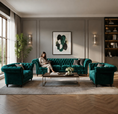 Set di lusso 3 pezzi Chesterfield divano arredamento design mobili imbottiti