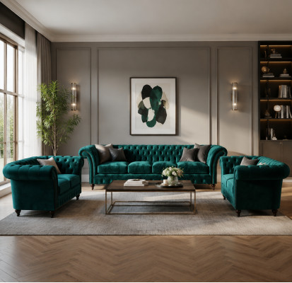 Set di lusso 3 pezzi Chesterfield divano arredamento design mobili imbottiti