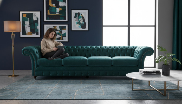 Neu Design divano Chesterfield quattro posti per salotto.
