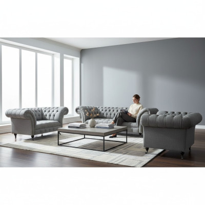 Chesterfield set divano 3 pezzi arredamento soggiorno di lusso.