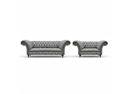 Chesterfield grigio set soggiorno completo divano a tre posti poltrona di lusso nuovo