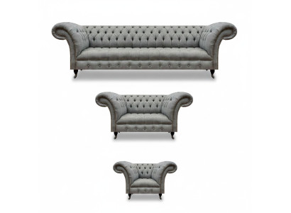 Soggiorno Grigio Set 3 pezzi Lusso Divani Salotto Poltrona Chesterfield