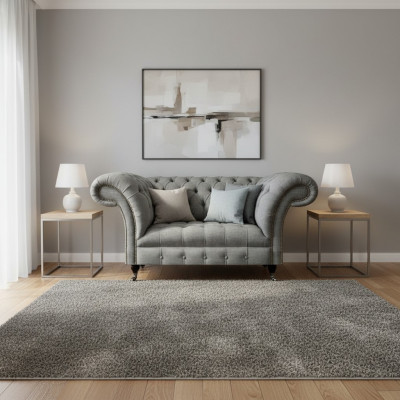 Divano a due posti per soggiorno in stile Chesterfield lussuoso in tessuto.