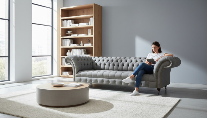 Soggiorno Lusso Grigio Divano Chesterfield Nuovo a Quattro Posti