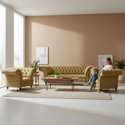 Set salotto giallo completo 2 poltrone Chesterfield divano a tre posti divano