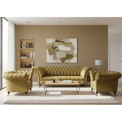Set salotto giallo completo 2 poltrone Chesterfield divano a tre posti divano
