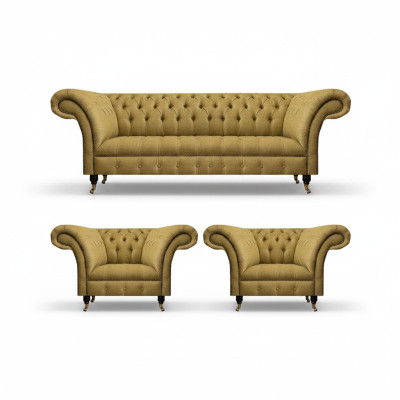Set salotto giallo completo 2 poltrone Chesterfield divano a tre posti divano