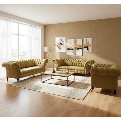 Soggiorno giallo set di divani 3 pezzi lusso divani set imbottiti seduta nuova Chesterfield
