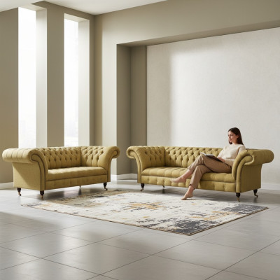 Mobili di lusso, set divano divano divano letto imbottito Chesterfield.