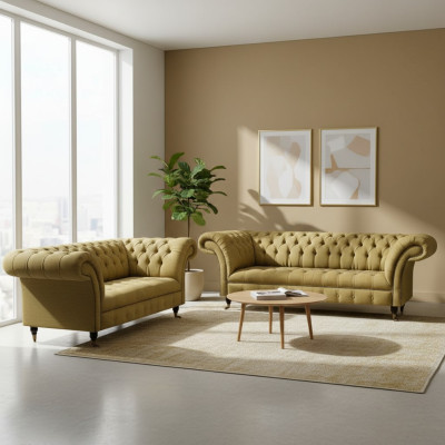 Mobili di lusso, set divano divano divano letto imbottito Chesterfield.