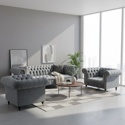 Set completo di divani Chesterfield 2 poltrone divano di lusso a 3 posti nuovo