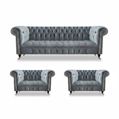 Set completo di divani Chesterfield 2 poltrone divano di lusso a 3 posti nuovo