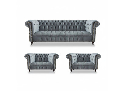 Set completo di divani Chesterfield 2 poltrone divano di lusso a 3 posti nuovo