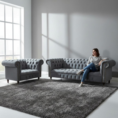Soggiorno completo divano a tre posti poltrona lusso arredamento Chesterfield