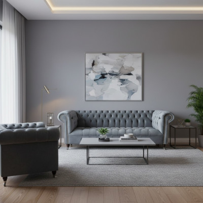 Soggiorno completo divano a tre posti poltrona lusso arredamento Chesterfield