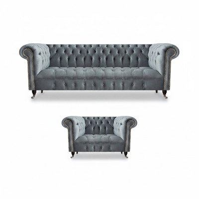 Soggiorno completo divano a tre posti poltrona lusso arredamento Chesterfield