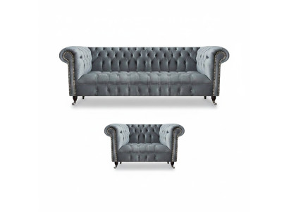 Soggiorno completo divano a tre posti poltrona lusso arredamento Chesterfield