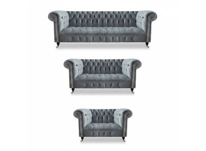 Set di lusso 3 pezzi divano set soggiorno Chesterfield grigio arredamento nuovo