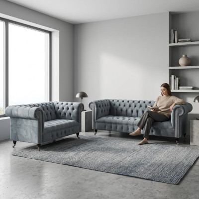 Salotto lusso grigio poltrona Chesterfield nuova divano a tre posti.