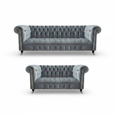 Salotto lusso grigio poltrona Chesterfield nuova divano a tre posti.