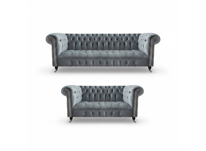 Salotto lusso grigio poltrona Chesterfield nuova divano a tre posti.