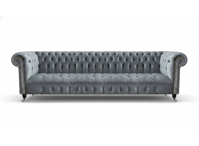 Chesterfield divano grigio lussuoso a quattro posti per arredamento soggiorno