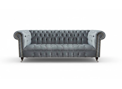 Divano Chesterfield a tre posti soggiorno Divano Grigio Tessuto Nuovo