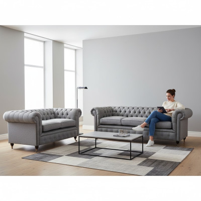 Chesterfield Design Divano di lusso in tessuto per divano a sedile couch set divano.