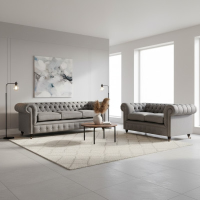 Chesterfield Design Divano di lusso in tessuto per divano a sedile couch set divano.