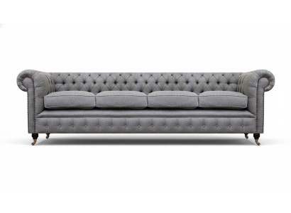 Chesterfield divano a quattro posti in tessuto grigio per arredamento soggiorno nuovo.