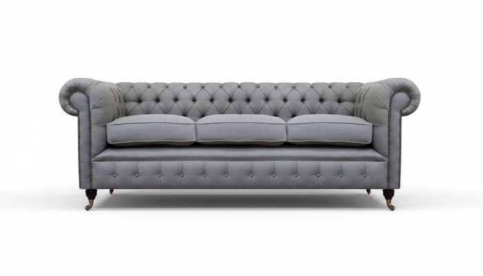 Grigio Chesterfield Salotto Tessuto Arredamento Lusso Divano a tre posti