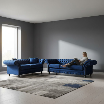Soggiorno Divano a 2 posti blu Chesterfield divano a 2 posti Arredamento