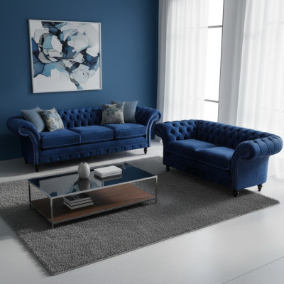 Soggiorno Divano a 2 posti blu Chesterfield divano a 2 posti Arredamento