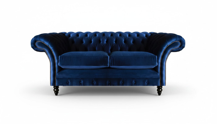 Divano da soggiorno a due posti arredamento blu Chesterfield nuovo