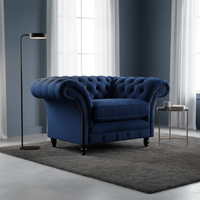 Blu poltrona Chesterfield design di lusso rivestimento in stoffa nuovo arredamento soggiorno