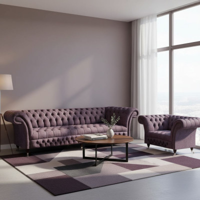 Garnitura set 2 pezzi design divano a tre posti poltrona di lusso Chesterfield salotto