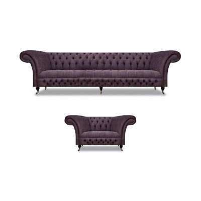 Garnitura set 2 pezzi design divano a tre posti poltrona di lusso Chesterfield salotto