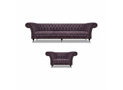 Garnitura set 2 pezzi design divano a tre posti poltrona di lusso Chesterfield salotto