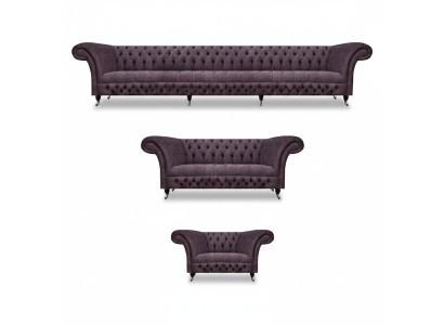 Set di divani di design di lusso 3 pezzi Chesterfield viola per soggiorno.