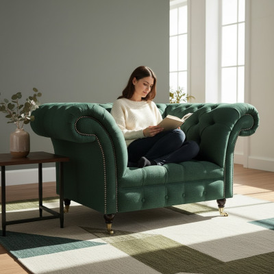 Poltrona da soggiorno Lusso Mobili imbottiti Verde Chesterfield Nuovo