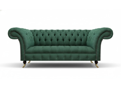 Divano Chesterfield a tre posti di lusso verde nuovo per il soggiorno.