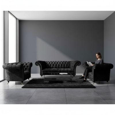 Set da soggiorno Chesterfield, arredamento di lusso completo, 2x poltrone.