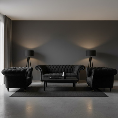 Set da soggiorno Chesterfield, arredamento di lusso completo, 2x poltrone.