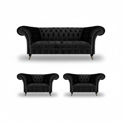 Set da soggiorno Chesterfield, arredamento di lusso completo, 2x poltrone.