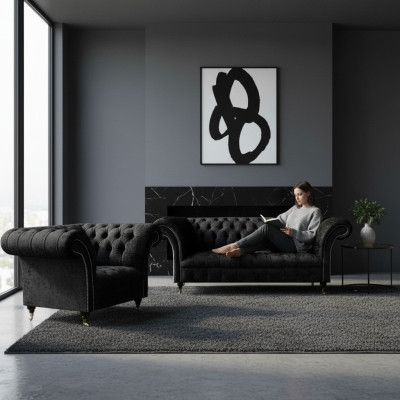 Nero completo Chesterfield imbottito arredamento lussuoso soggiorno