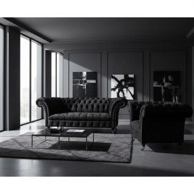 Nero completo Chesterfield imbottito arredamento lussuoso soggiorno