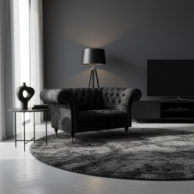 Divano Chesterfield a due posti, divano in tessuto per il soggiorno, seduta imbottita, mobili imbottiti.