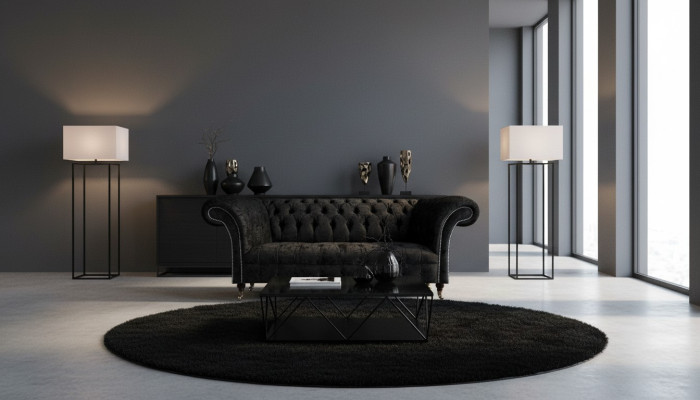Divano a tre posti di lusso in stile Chesterfield in stoffa per il salotto.
