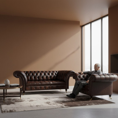 Set soggiorno 2 pezzi divano tre posti poltrona Chesterfield nuova arredamento imbottito.